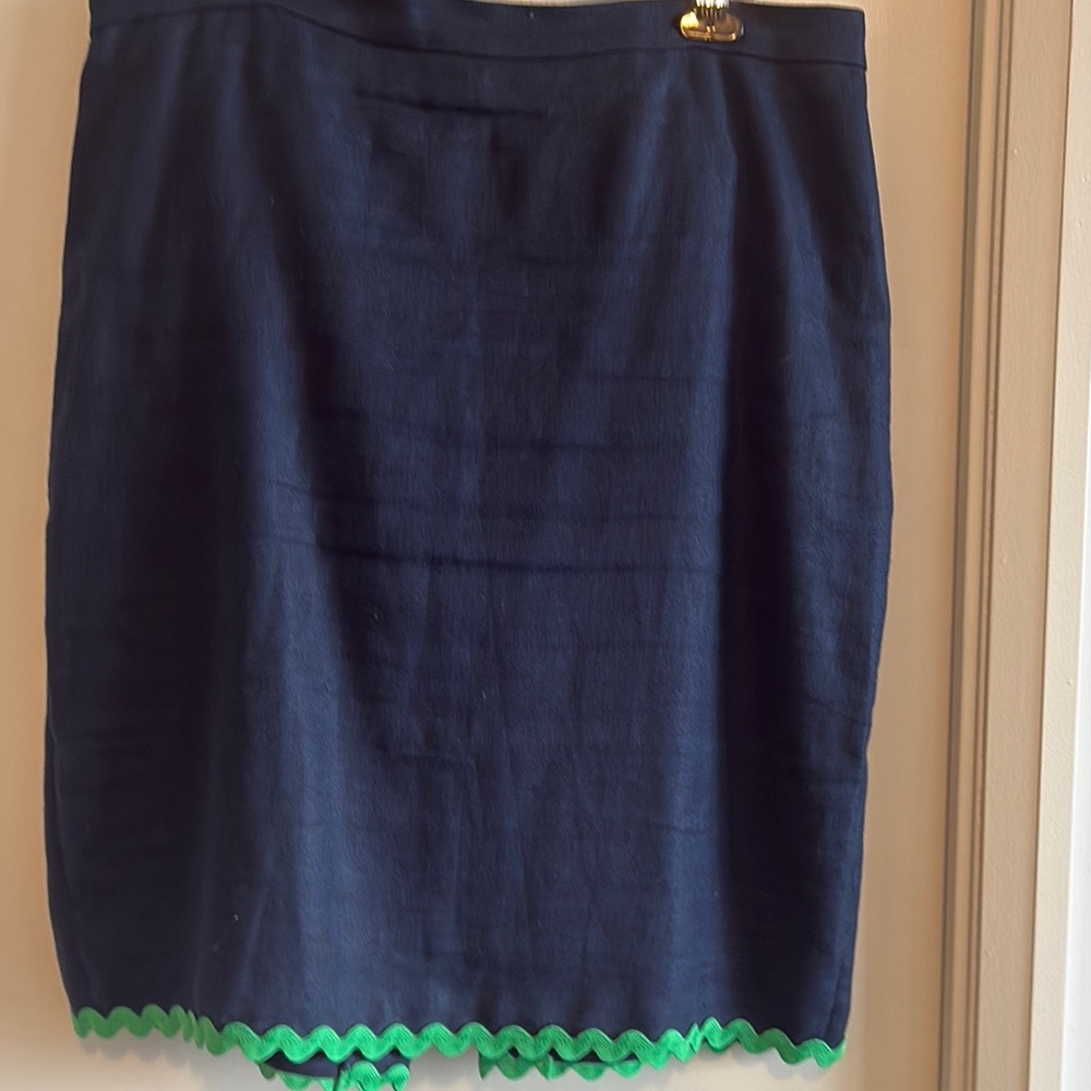 J. Crew 100% Linen Blue and Green Pencil Skirt Knee-Length